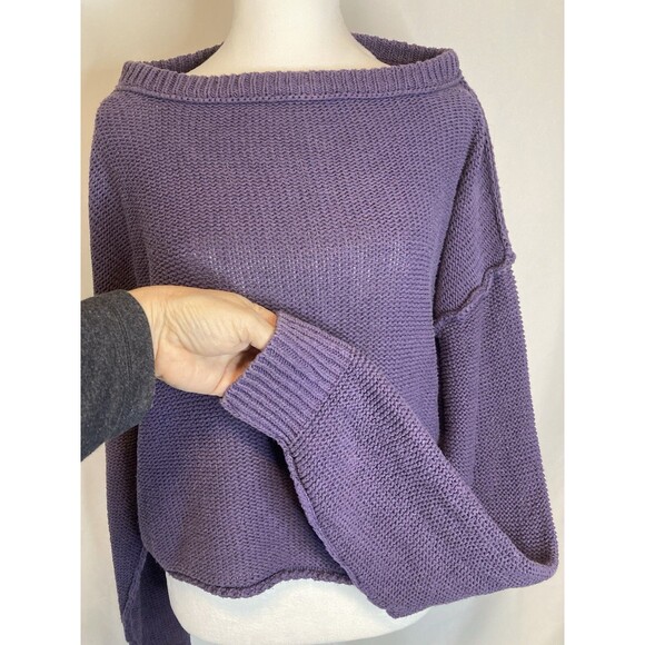 We The Free People Sweater M Purple Cropped Oversized Boho Slouchy Pastel Cotton - Picture 5 of 8